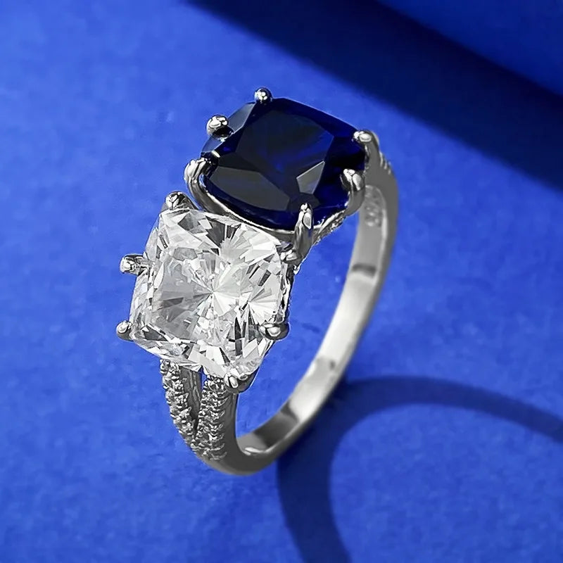 Cushion Engagement Ring 4ct 8*8 925 Silver High Carbon Diamond