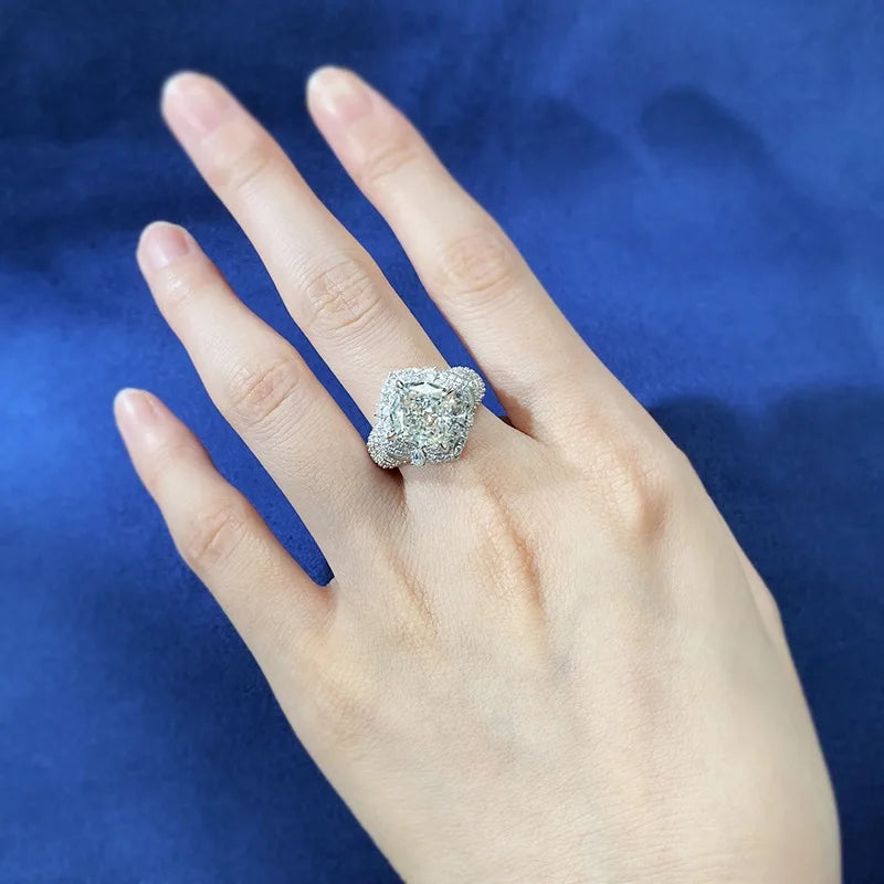 Cushion Engagement Ring 10*10 925 Silver High Carbon Diamond