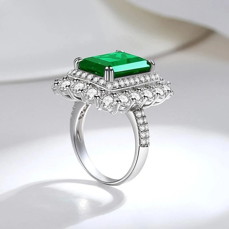 Emerald Engagement Ring 14*10 925 Silver