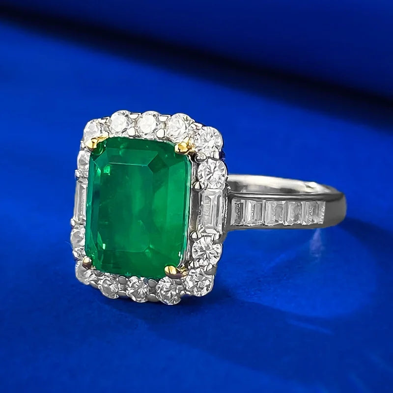 Emerald Engagement Ring 2ct 7*9 925 Silver High Carbon Diamond