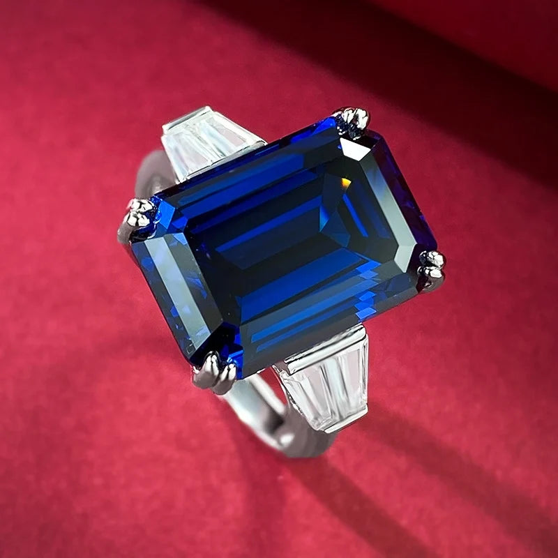 Emerald Engagement Ring 10*14 925 Silver High Carbon Diamond