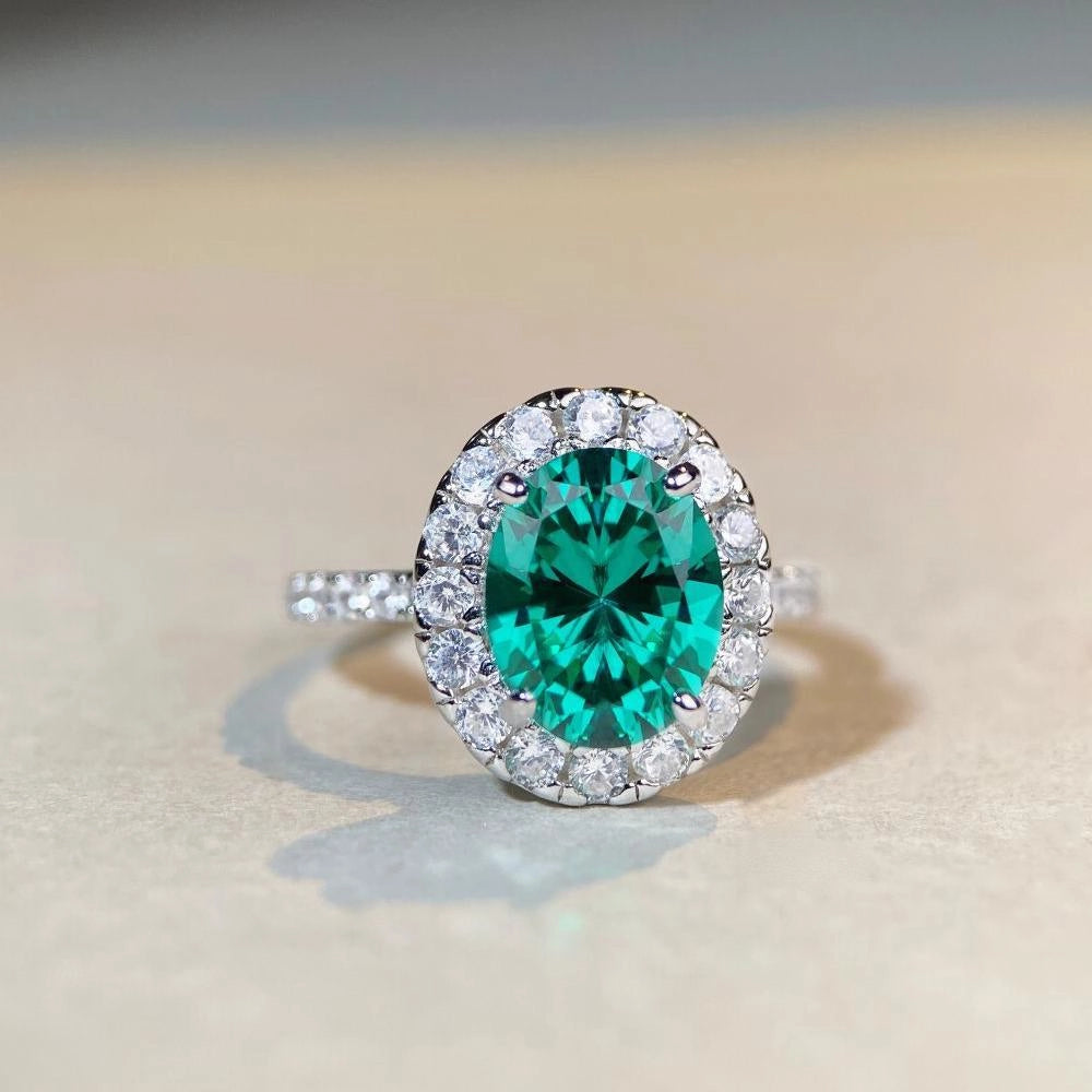 Oval Engagement Ring 925 Silver High Carbon Diamond