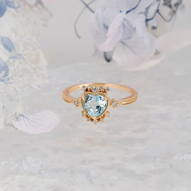 Heart Engagement Ring 925 Silver Topaz