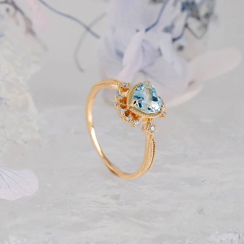 Heart Engagement Ring 925 Silver Topaz