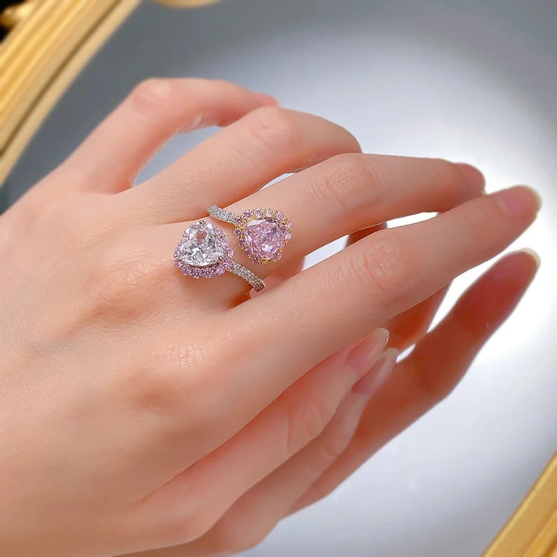 Heart Engagement Ring 8mm 925 Silver High Carbon Diamond Open Ring