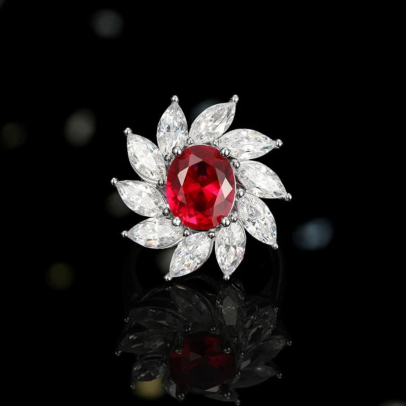 Oval Engagement Ring 925 Silver Ruby