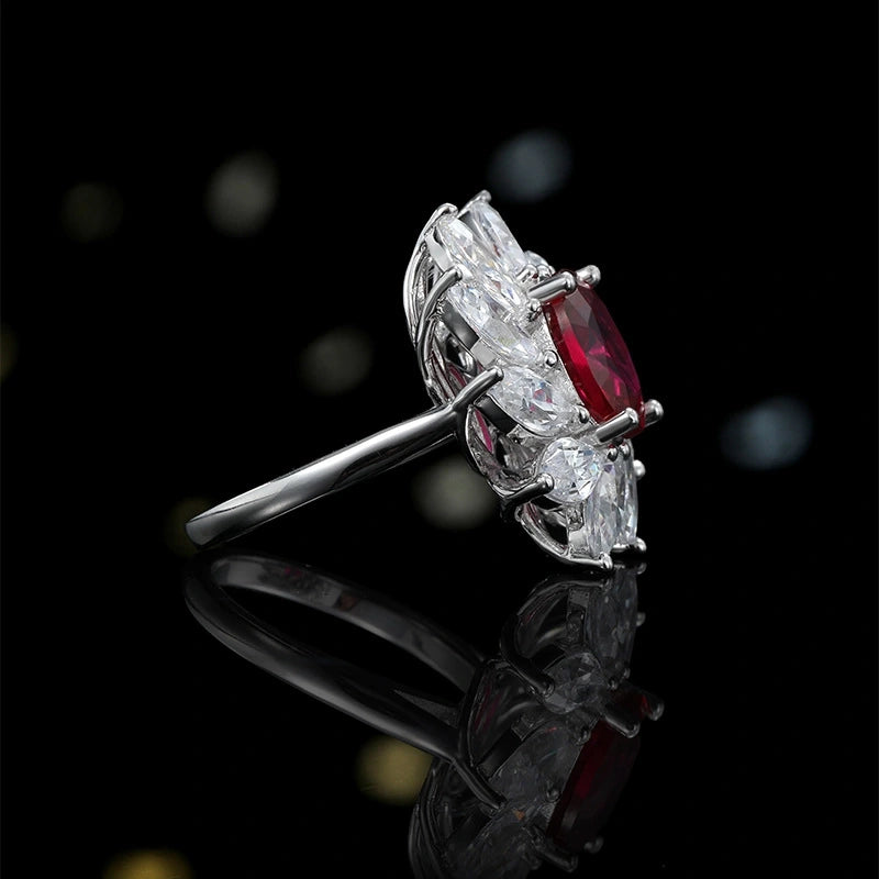 Oval Engagement Ring 925 Silver Ruby