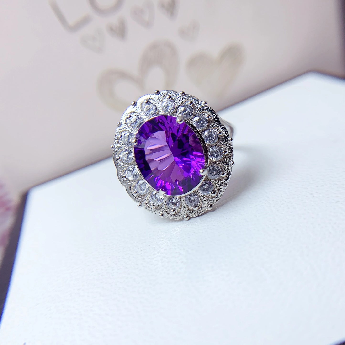 Oval Engagement Ring 925 Silver Amethyst