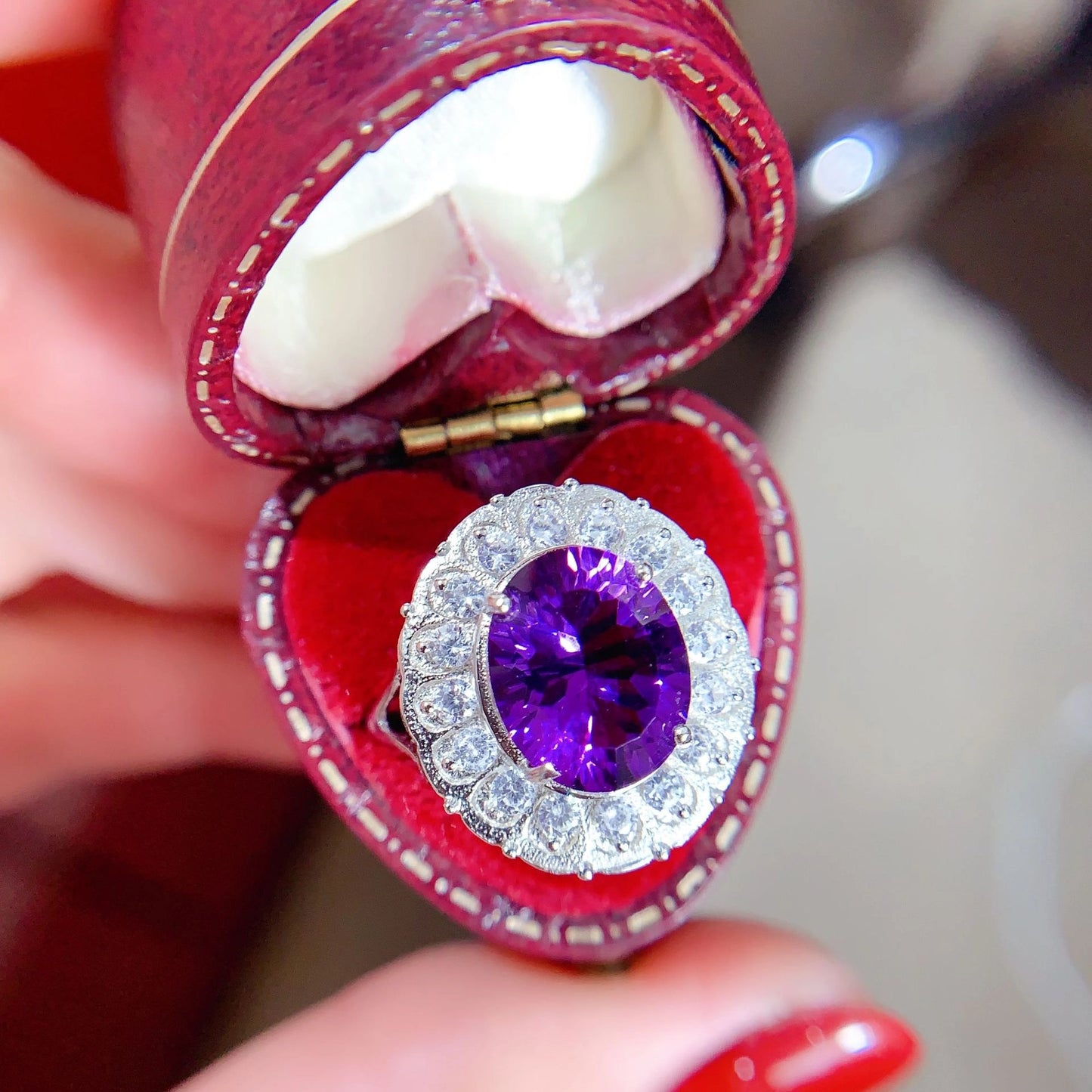 Oval Engagement Ring 925 Silver Amethyst