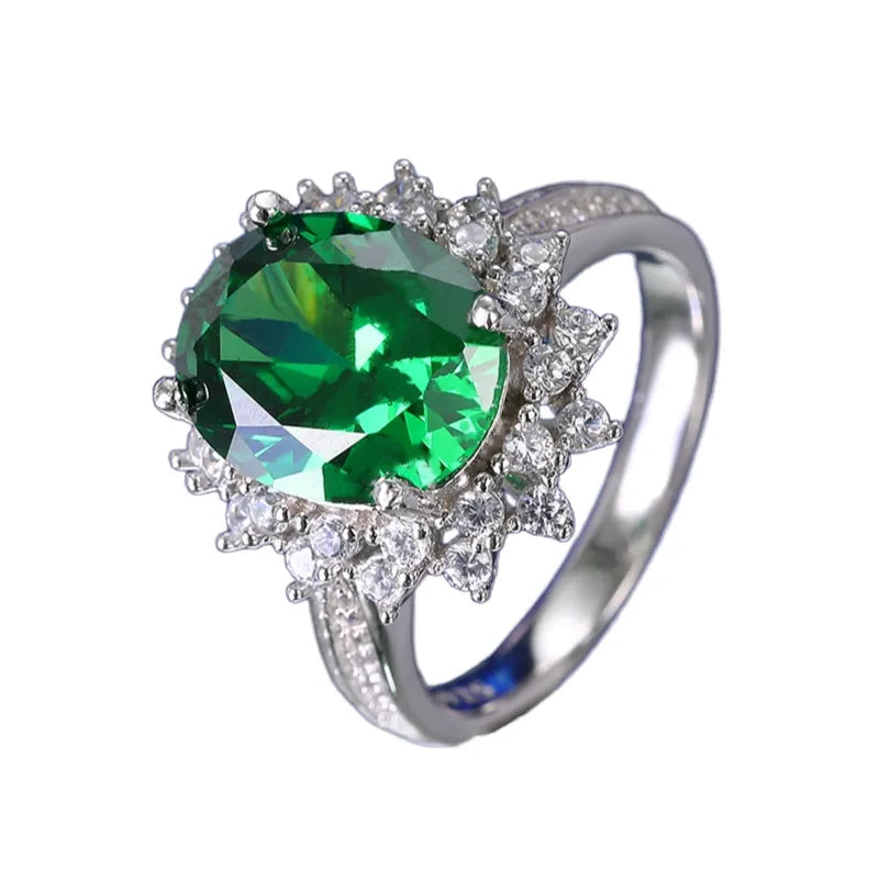 Oval Engagement Ring 6ct 10*12 925 Silver Emerald