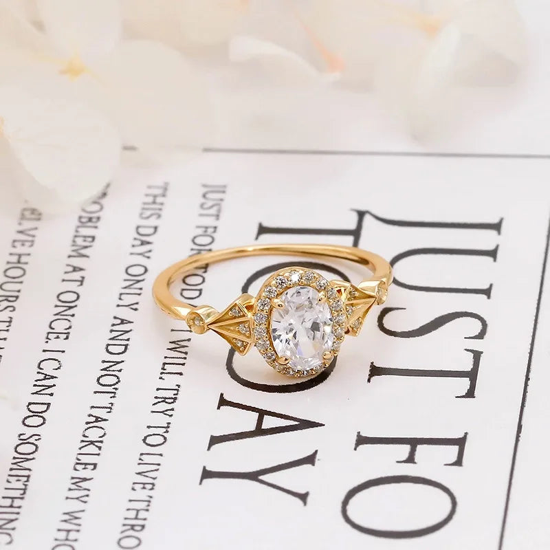 Oval Engagement Ring 925 Silver Zircon