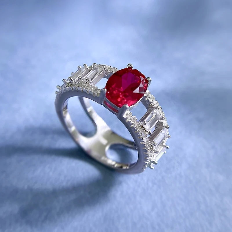 Oval Engagement Ring 6*8 925 Silver High Carbon Diamond
