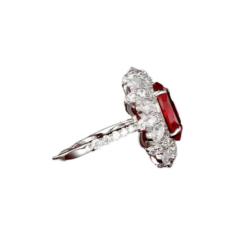 Oval Engagement Ring Red 925 Silver Ruby