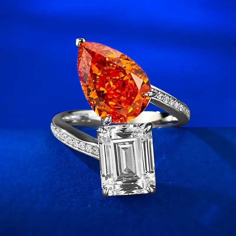Pear Engagement Ring 8*12 925 Silver High Carbon Diamond Open Ring