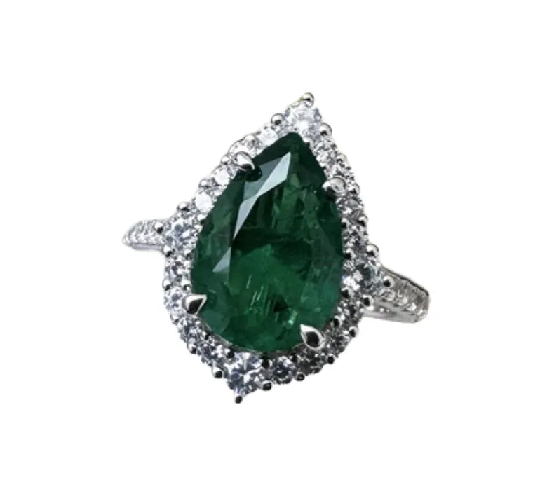 Pear Engagement Ring 2.2ct 8*12 925 Silver Emerald