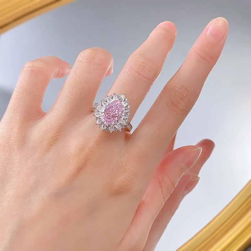 Pear Engagement Ring 8*12 925 Silver High Carbon Diamond