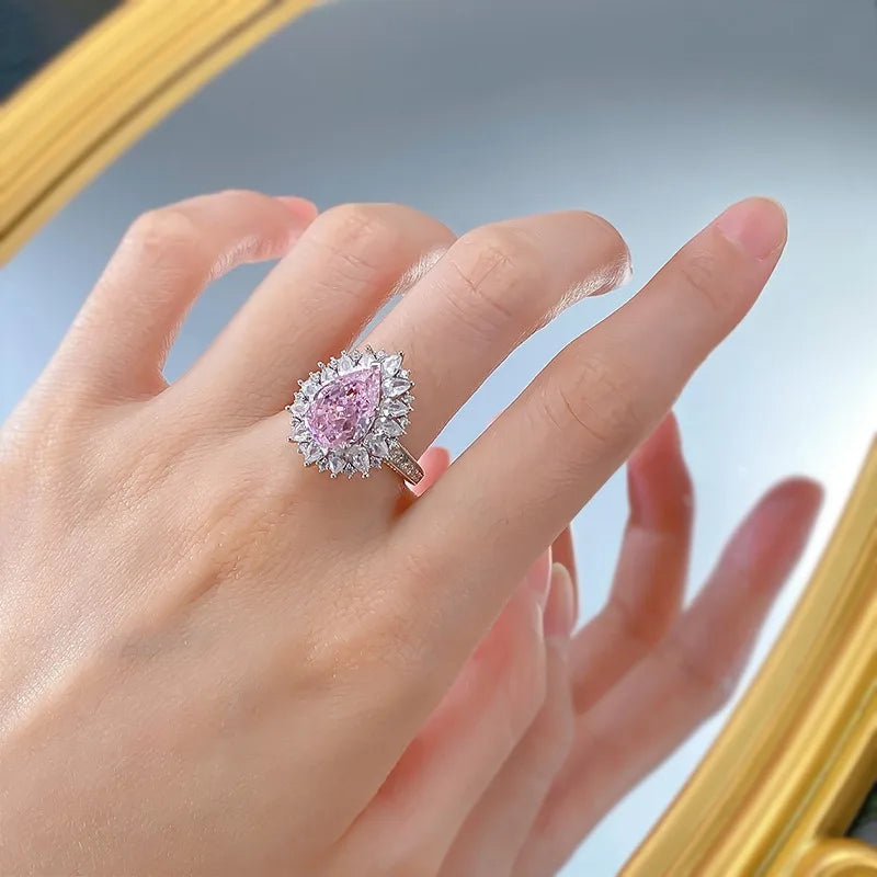 Pear Engagement Ring 8*12 925 Silver High Carbon Diamond