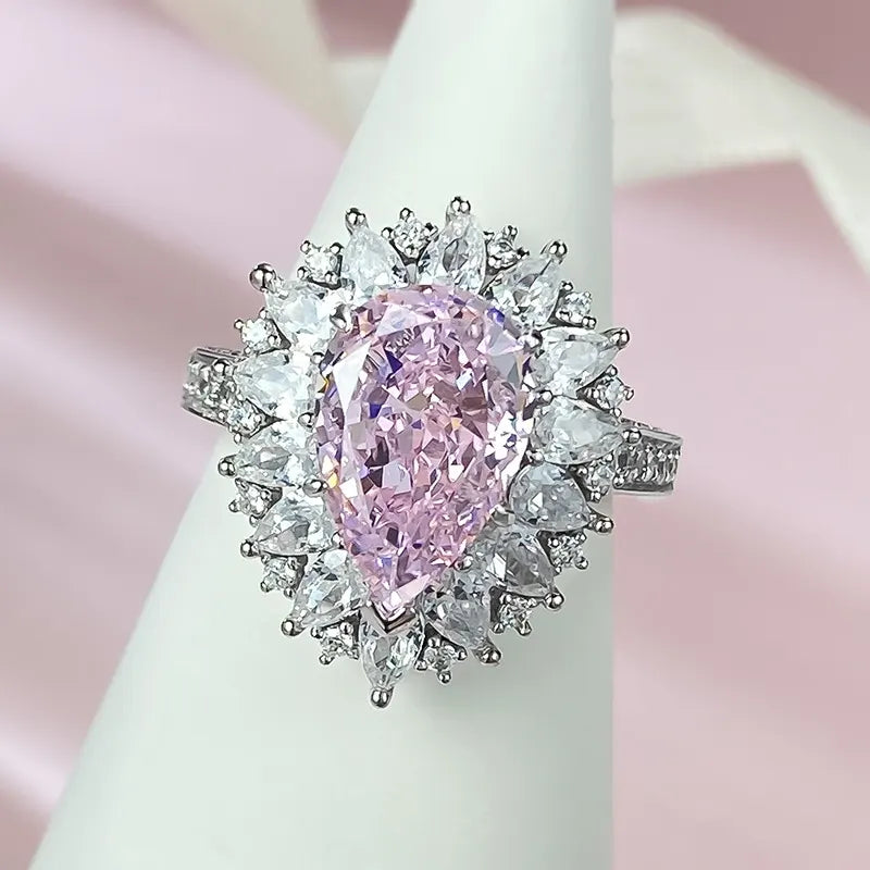 Pear Engagement Ring 8*12 925 Silver High Carbon Diamond