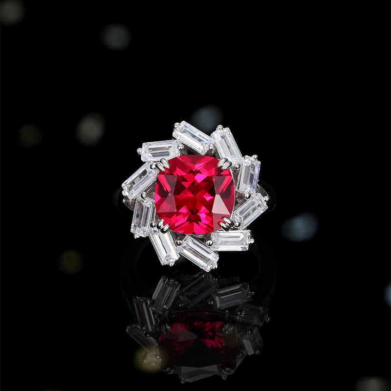 Cushion Engagement Ring 925 Silver Ruby