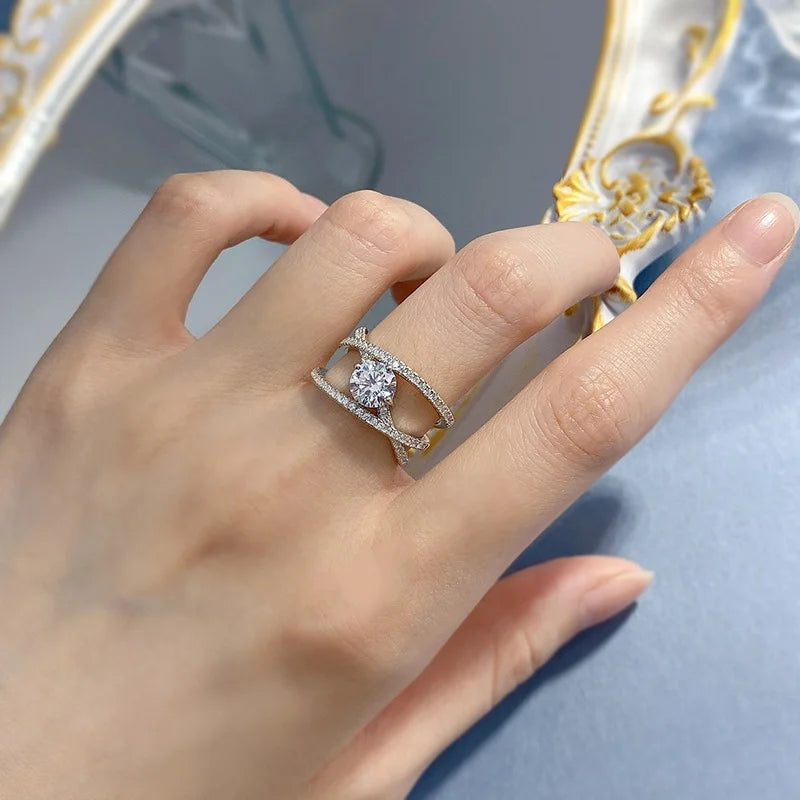 Round Engagement Ring 1ct 6.5mm 925 Silver High Carbon Diamond