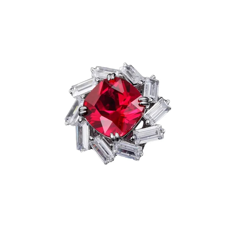 Cushion Engagement Ring 925 Silver Ruby