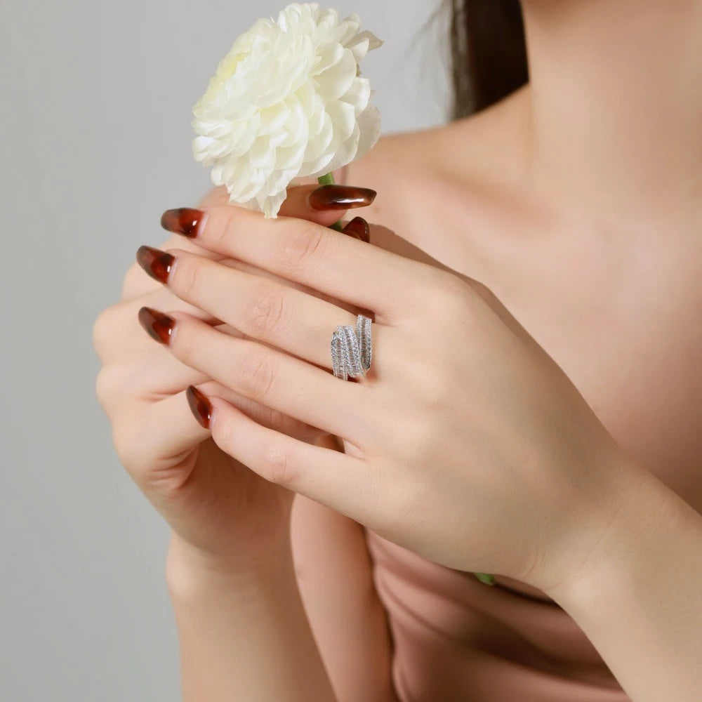 S Line Engagement Ring 925 Silver Zircon