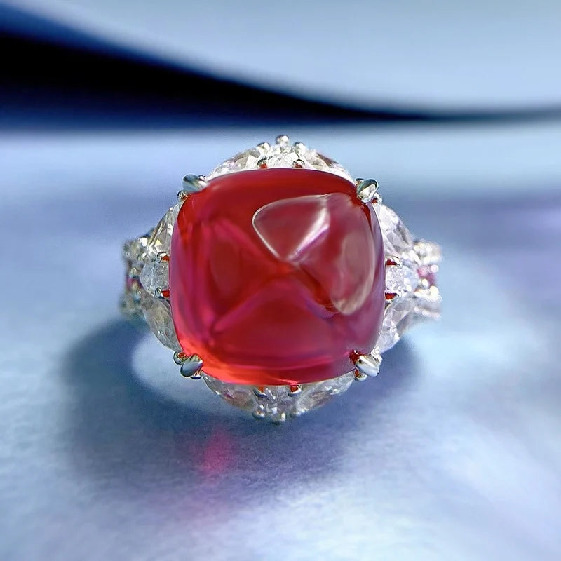 Sugar Tower Engagement Ring 12*12 925 Silver Ruby