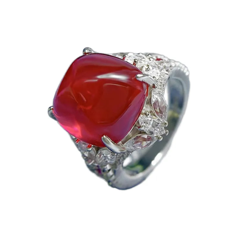 Sugar Tower Engagement Ring 12*12 925 Silver Ruby