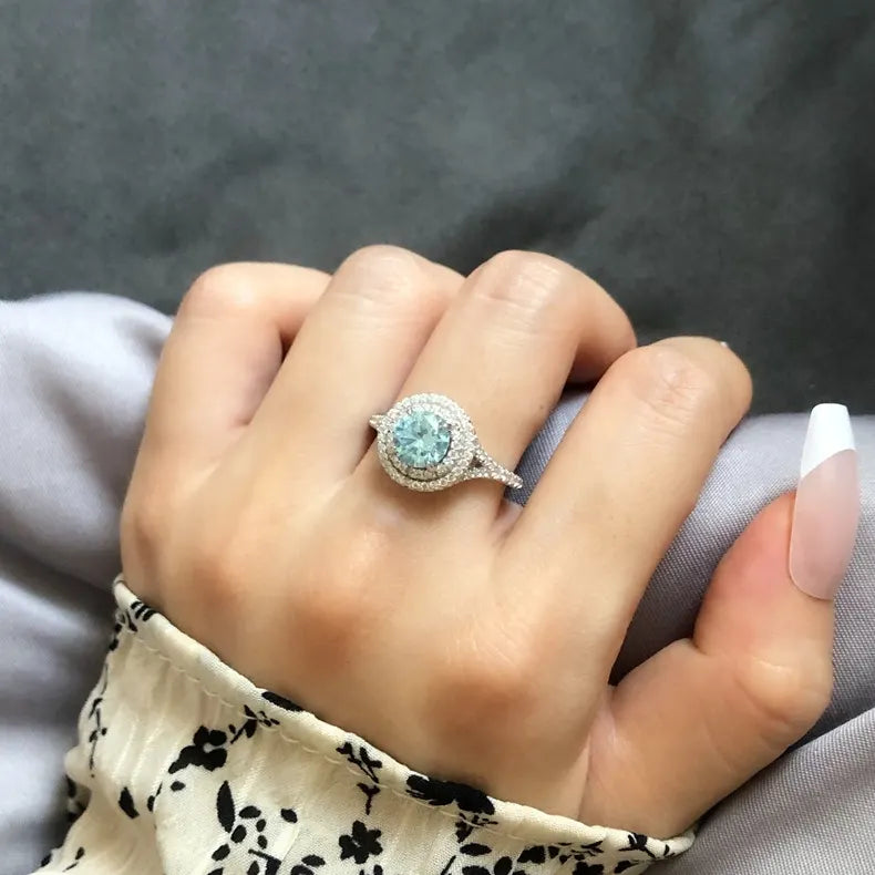 Round Engagement Ring 1.7ct 6.5mm 925 Silver High Carbon Diamond