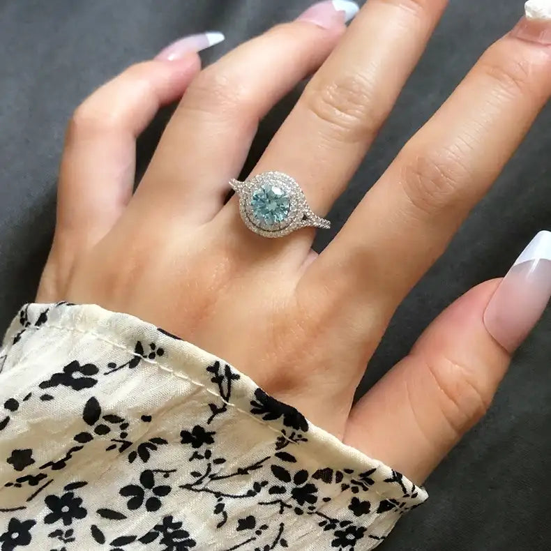 Round Engagement Ring 1.7ct 6.5mm 925 Silver High Carbon Diamond