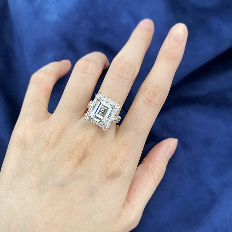 Emerald Engagement Ring 10*12 925 Silver High Carbon Diamond