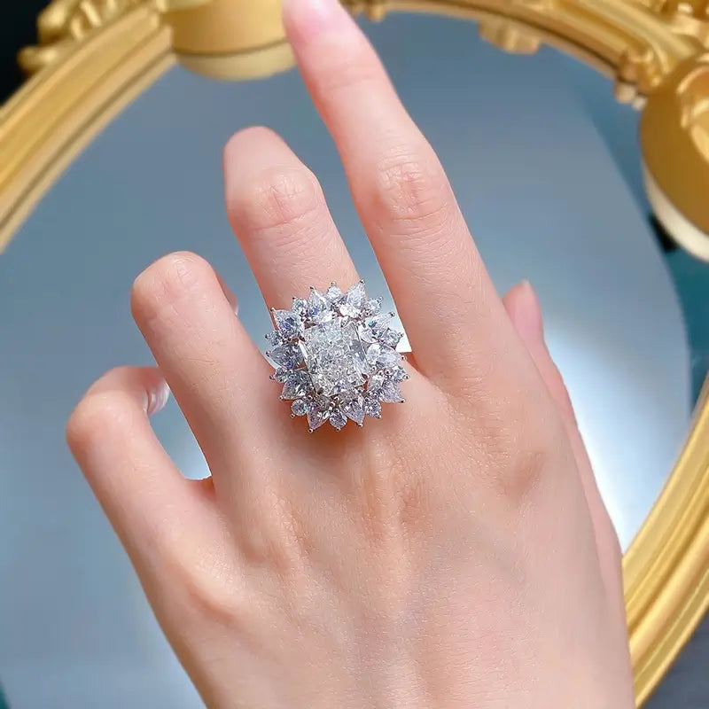 Radiant Engagement Ring 9*11 925 Silver High Carbon Diamond