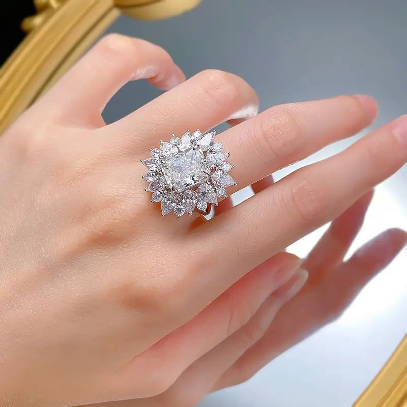 Radiant Engagement Ring 9*11 925 Silver High Carbon Diamond