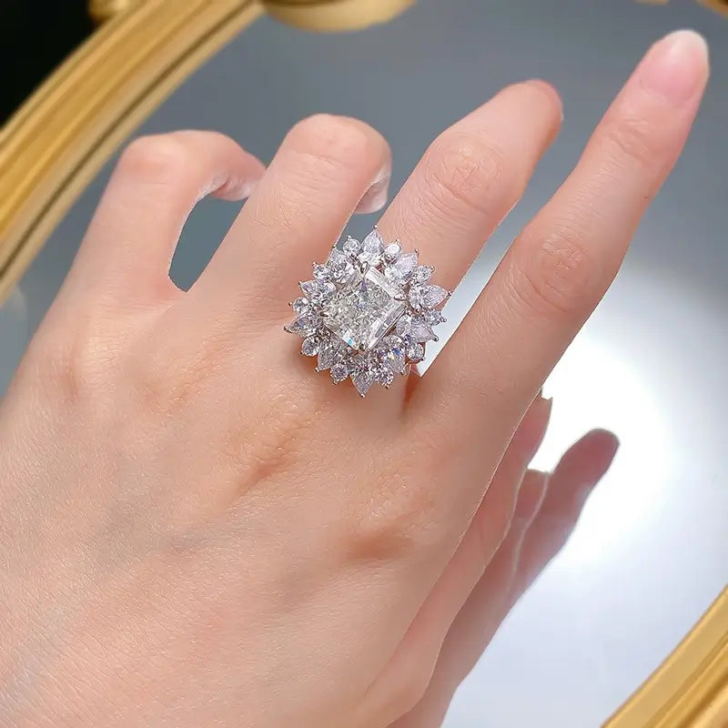 Radiant Engagement Ring 9*11 925 Silver High Carbon Diamond