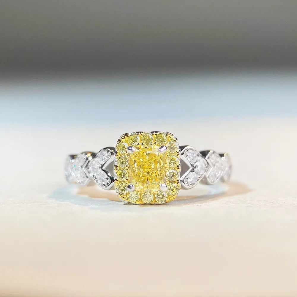 Cushion Engagement Ring 925 Silver High Carbon Diamond