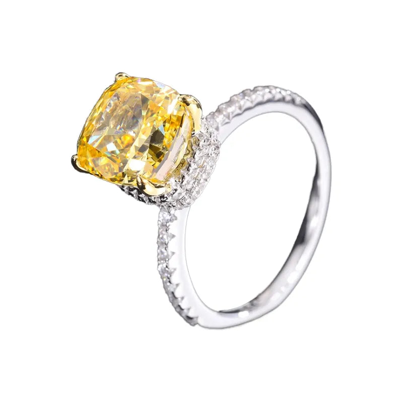 Cushion Engagement Ring 9*9 925 Silver High Carbon Diamond