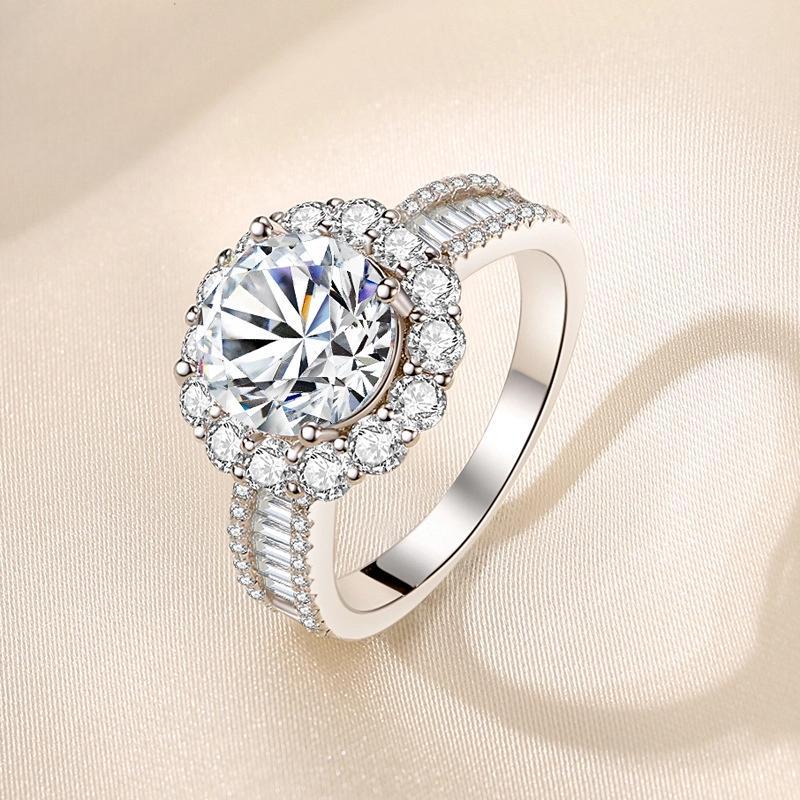 Round Engagement Ring 3ct 925 Silver Moissanite