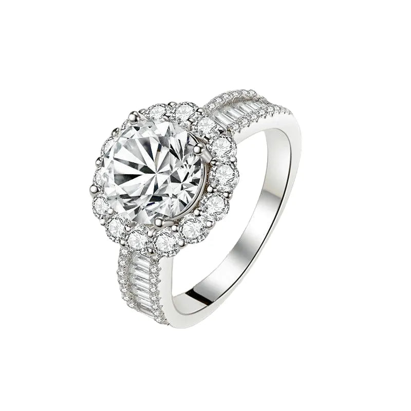 Round Engagement Ring 3ct 925 Silver Moissanite