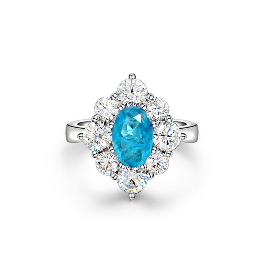 Oval Engagement Ring 1.5ct 6*9 925 Silver Paraiba Blue High Carbon Diamond