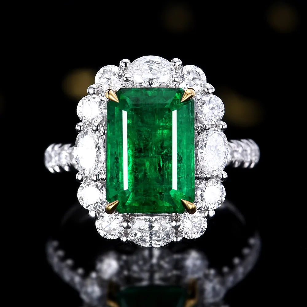 Engagement Ring 18K Gold 4.82ct Natural Emerald Ring