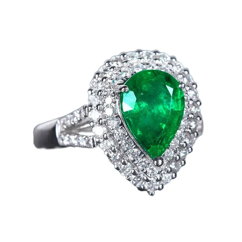 Engagement Ring 18K Gold 2.18ct Natural Emerald Ring