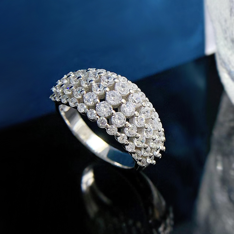 Round Engagement Ring Pave 925 Silver High Carbon Diamond