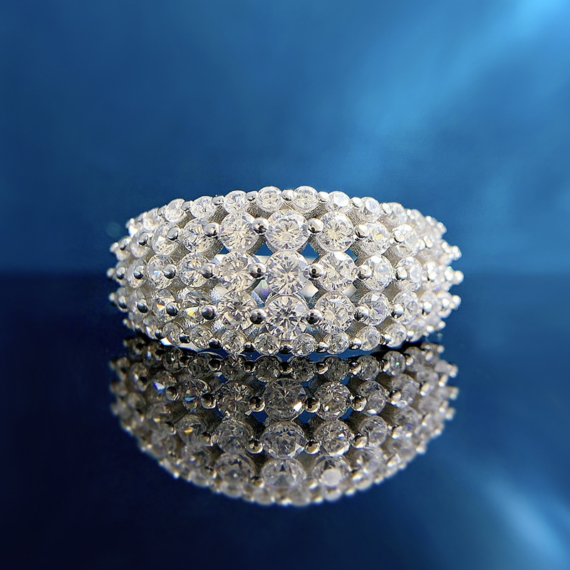 Round Engagement Ring Pave 925 Silver High Carbon Diamond