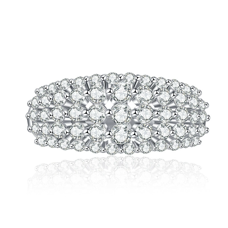 Round Engagement Ring Pave 925 Silver High Carbon Diamond