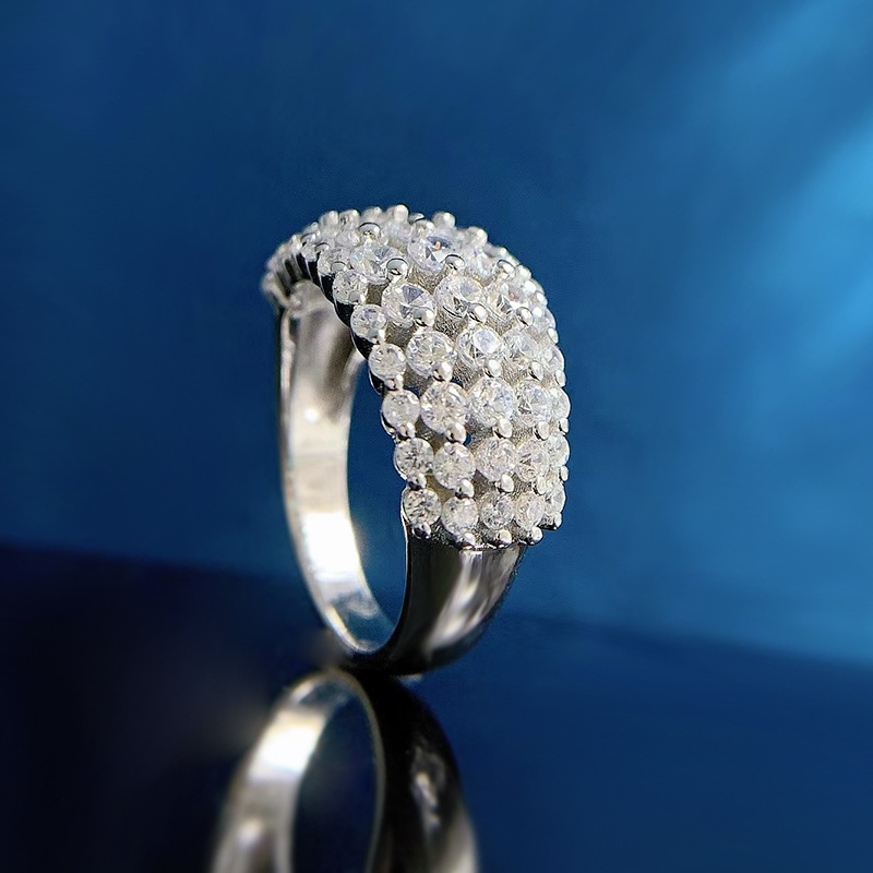 Round Engagement Ring Pave 925 Silver High Carbon Diamond