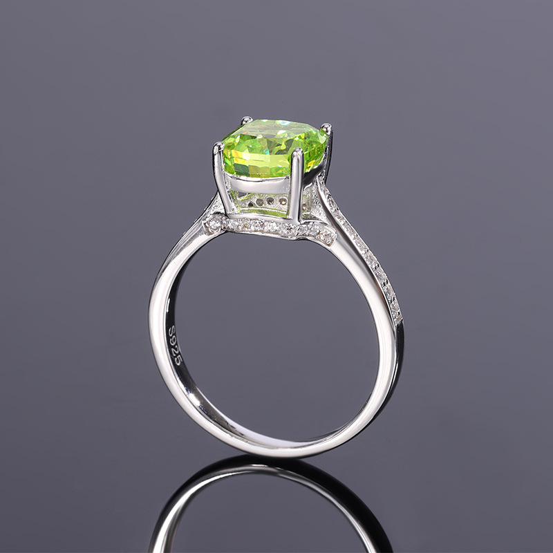 Cushion Engagement Ring Olive Green 8*8 925 Silver High Carbon Diamond