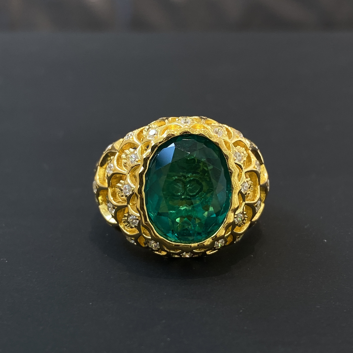 Oval Engagement Ring 925 Silver Emerald Zircon