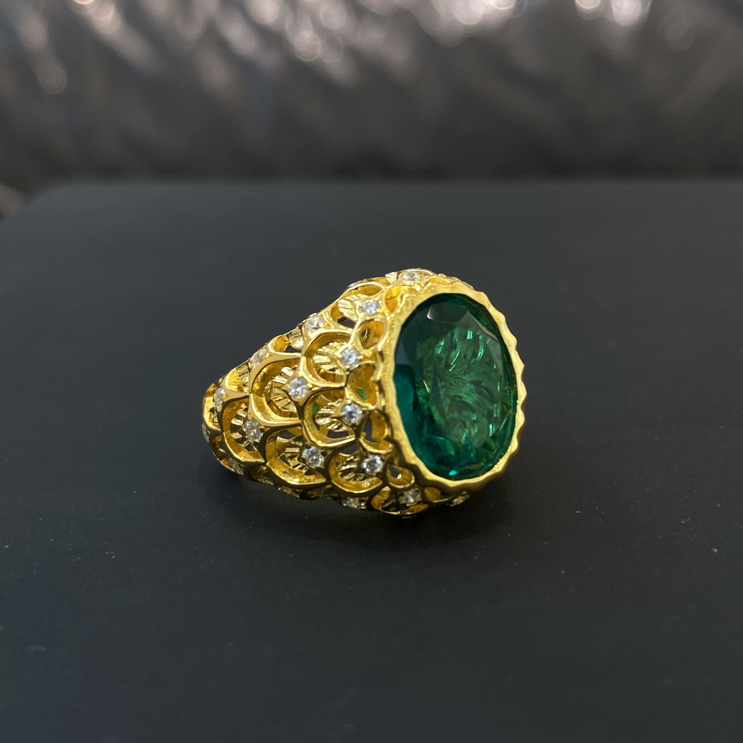Oval Engagement Ring 925 Silver Emerald Zircon