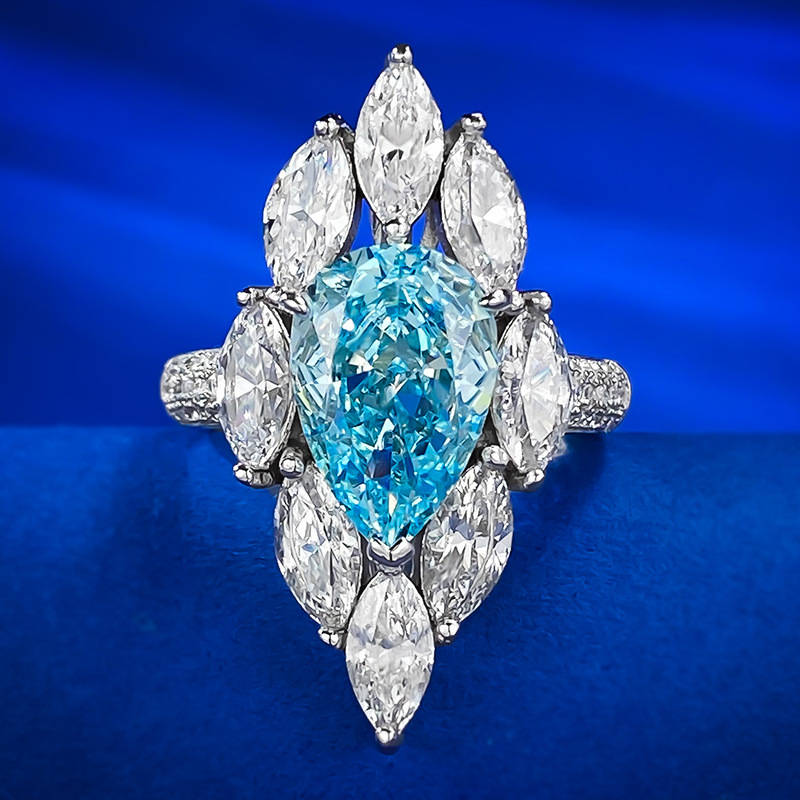 Pear Engagement Ring 4ct 8*12 925 Silver High Carbon Diamond