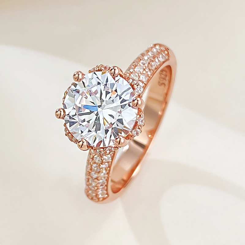 Round Engagement Ring 8mm 925 Silver High Carbon Diamond